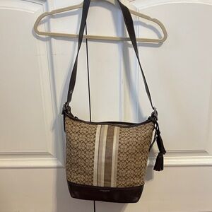 Coach Signature Brown and Cream Shoulder Bag